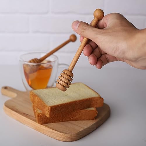 Vista 8 de 2 palitos de miel de 6 pulgadas, 2 cucharas agitadoras de café de mango largo de 7.87 pulgadas, cucharas agitadoras de madera de haya, cucharas