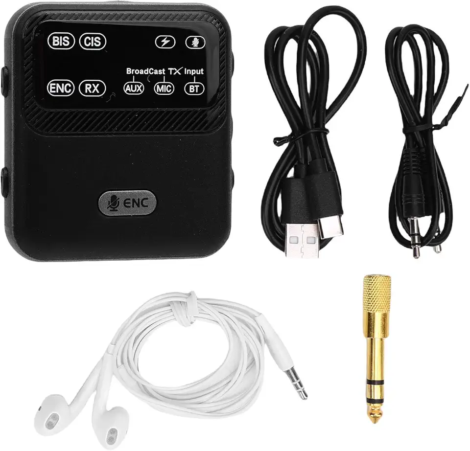 Fabater Receptor Transmissor Bluetooth 5.4 para TV para Fones de Ouvido Sem Fio, Adaptador de áudio Multifuncional Sem Fio Com Display LED, AUX, MIC, Entrada BT, Saída AUX