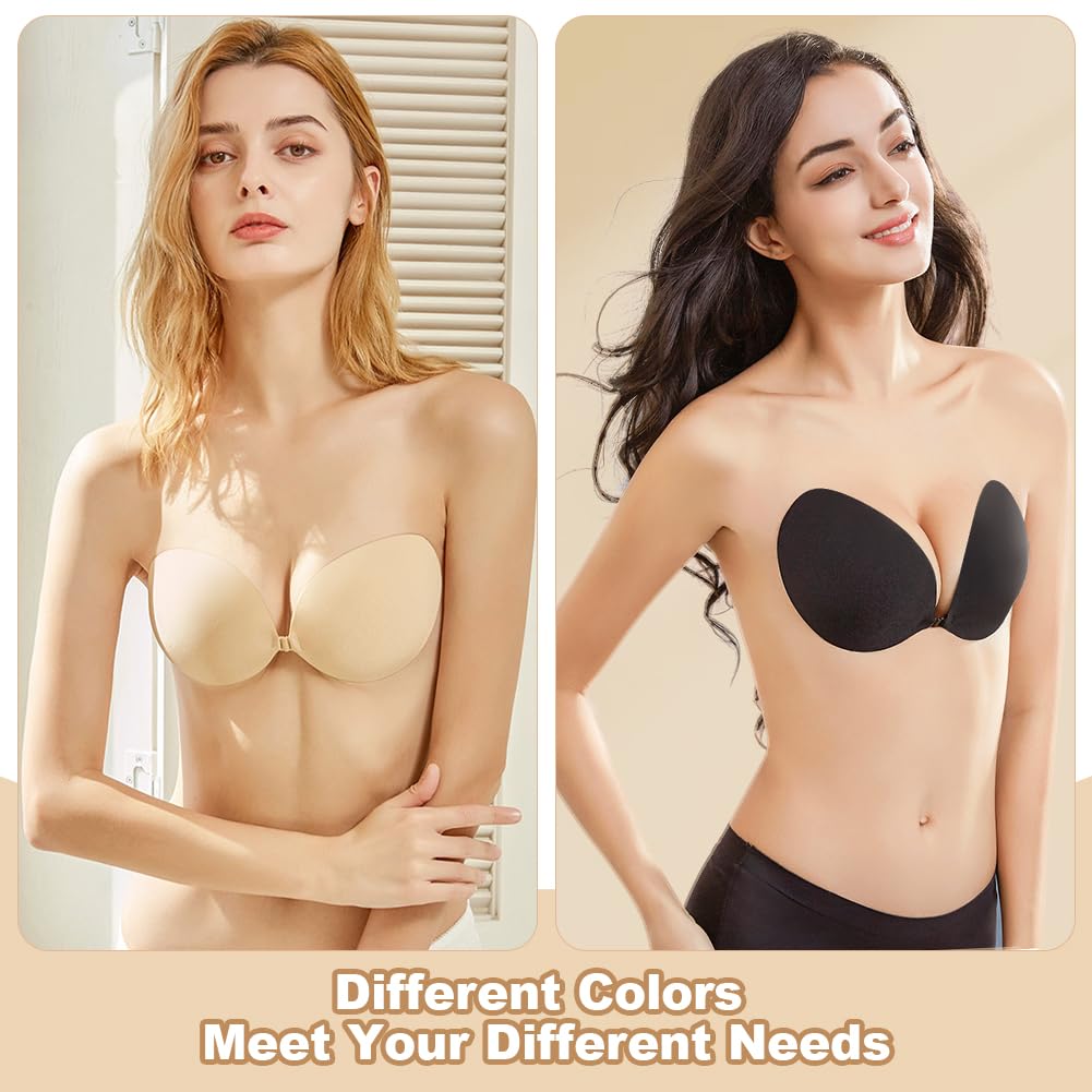 flintronic 3 Pares Sujetador Adhesivo sin Tirantes, Invisible Sin Espalda Silicona Bra, Mujer Sujetador Invisible Push Up Sin Espalda, Sujetador Adhesivo Silicona, Reutilizable