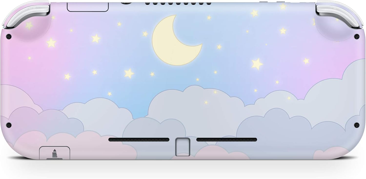 Tacky Design Clouds Decal Compatible with Nintendo Switch Lite Skin Wrap, Pastel Starry Skin with Blue Sky and Moon for Nintendo Switch Lite Cover, Premium Vinyl 3M Full Wrap Decal