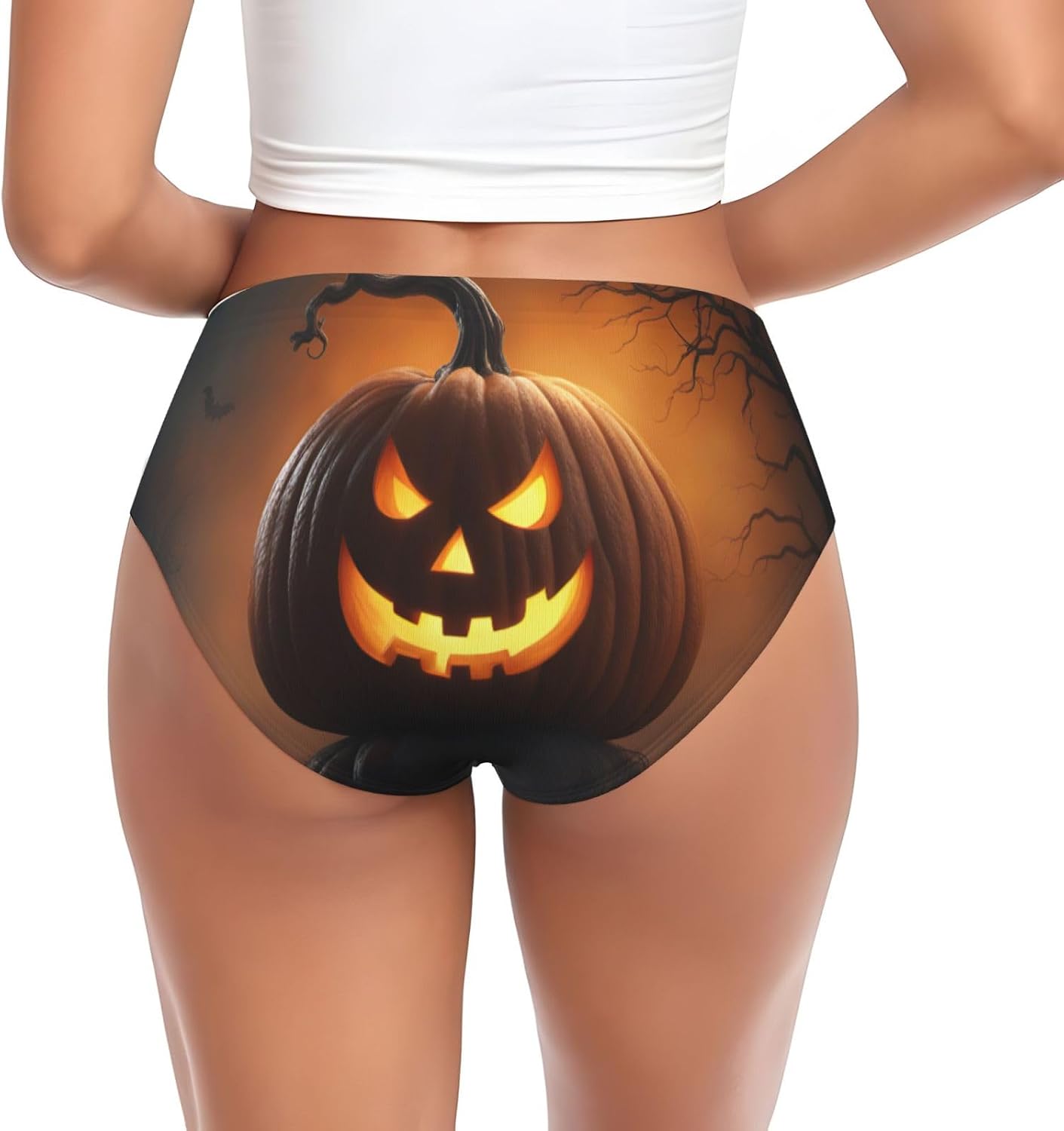 Halloween Ghost Pumpkin Print Women'S Briefs Underwear,Cotton Blend Panties For Women,Ladies Underwear Briefs