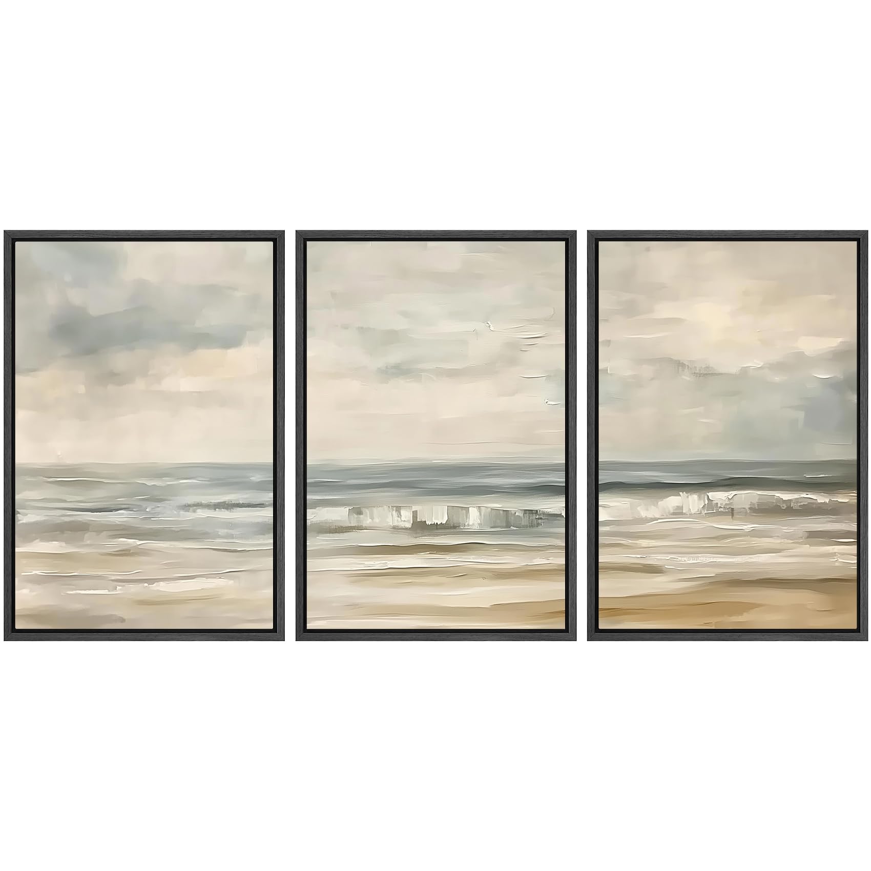SIGNWIN Framed Canvas Print Wall Art Set Coastal Serenity Abstract Seaside Illustrations Modern Art Decorative Rustic Calm/Zen for Living Room, Bedroom, Office - 24"x36"x3 Natural — view 38