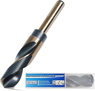 7/8 Inch Drill Bit, Reduced Shank High Speed Steel Bit with 1/2" Shank, HSS 4241 Black & Gold Drill Bits for Mild Steel, Metal and Hard Wood