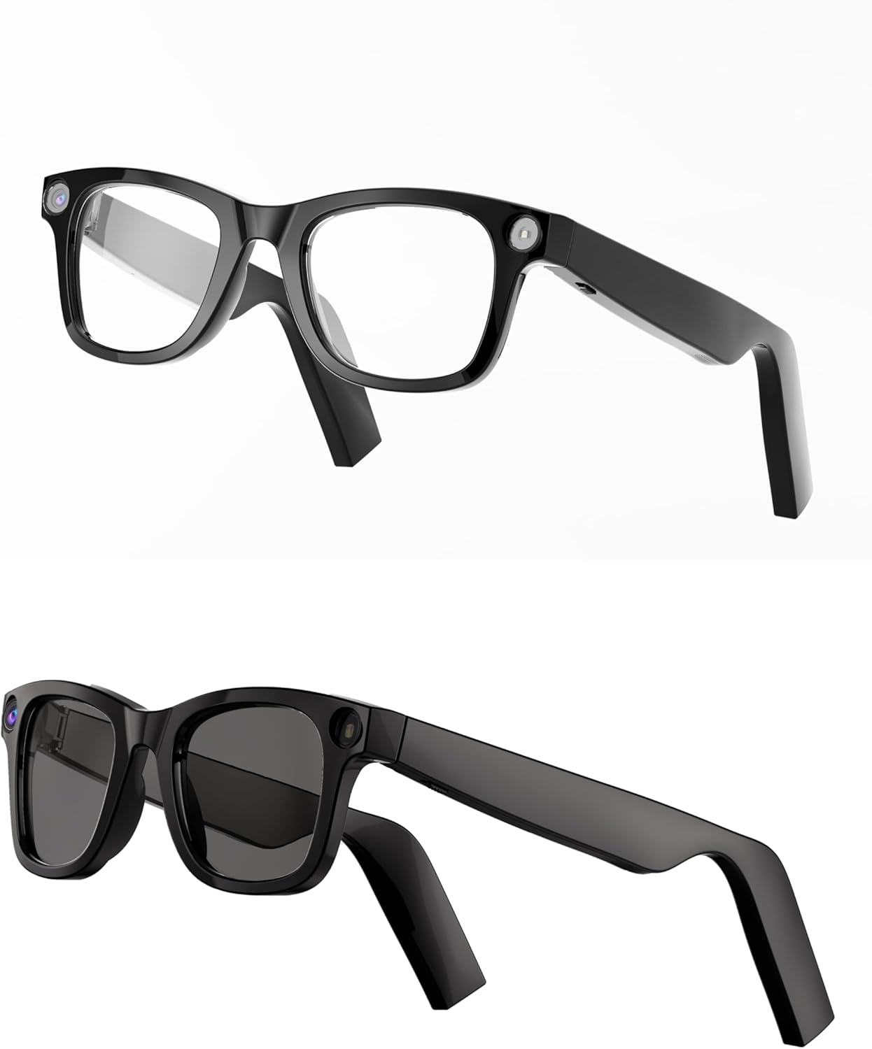 Smart Bluetooth Camera Glasses with Interchangeable Clear and Black Lenses, 4K HD Video Recording, AI Translation, Built-in Mic, POV Photo Capture