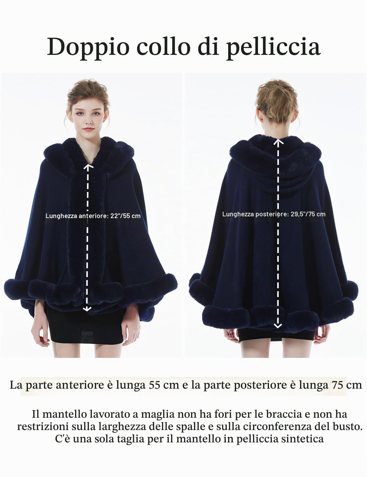 BEAUTELICATE Poncho Mantella di Pelliccia Sintetica con Cappuccio Donna Stola Scialle Cardigan Caldo Lavorata a Maglia con Collo per Invernale Nozze Matrimonio Festa
