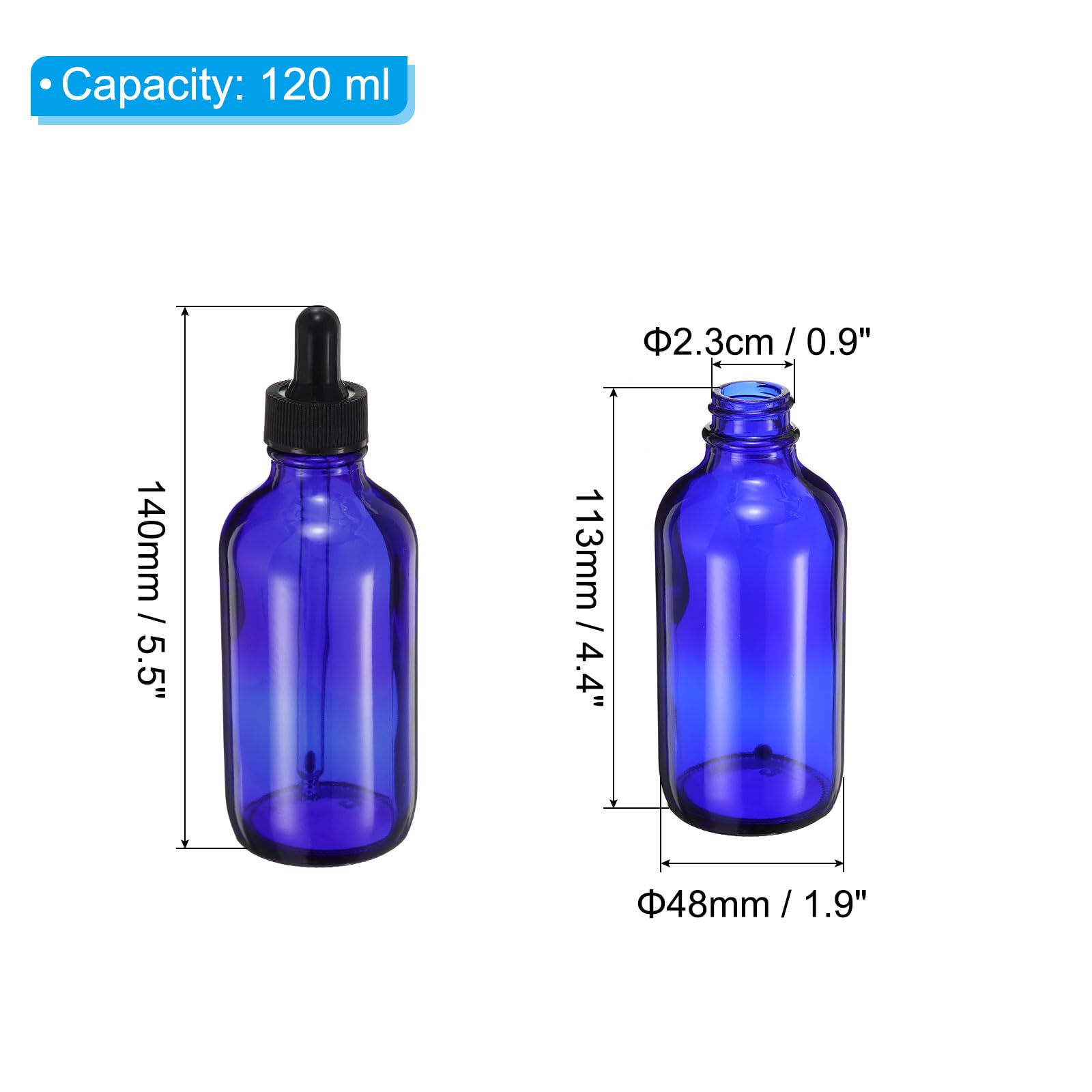 PATIKIL 120ml Glass Dropper Bottle, 50Pcs Leakproof Eye Dropper Essential Oils Sample Liquid Container with Labels Funnel for Storage Home Travel, Blue