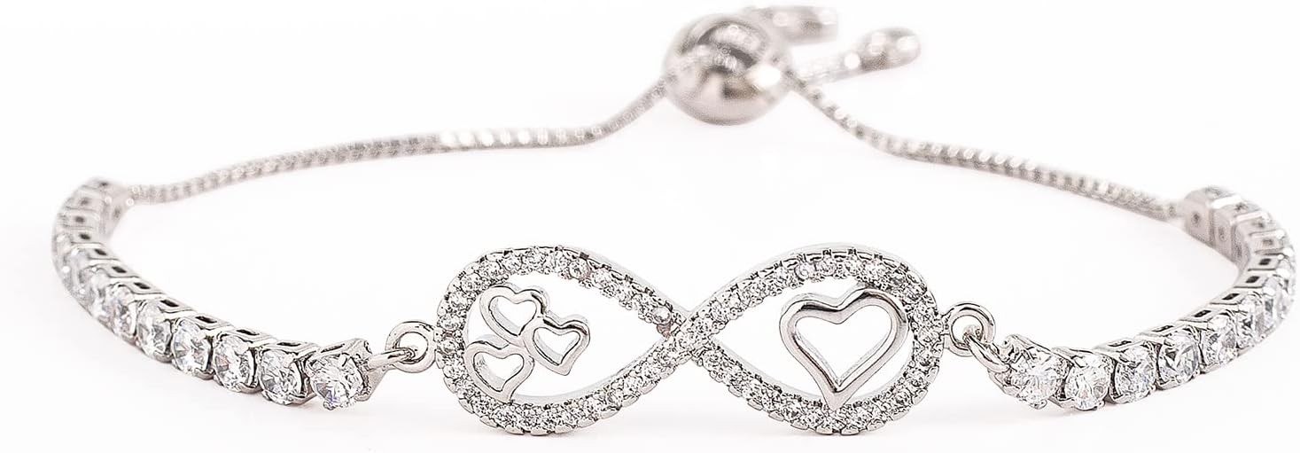 EFFANInfinity Heart Charm Bracelet, Forever Love Heart Bracelet for Women 14k CZ Adjustable Tennis Chain Bracelets for Anniversary Valentine's Day Birthday Gifts for Women Mom Wife Girls Her Gold Silver