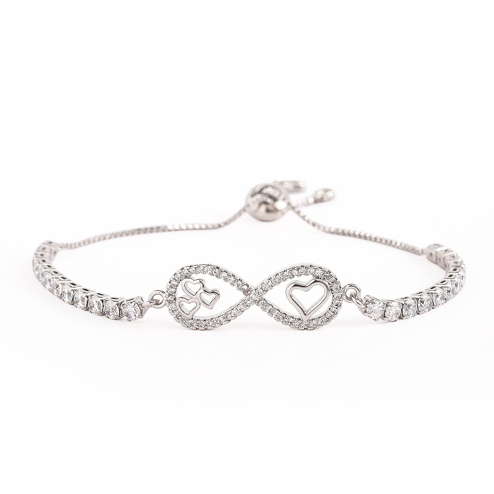 EFFANInfinity Heart Charm Bracelet, Forever Love Heart Bracelet for Women 14k CZ Adjustable Tennis Chain Bracelets for Anniversary Valentine's Day Birthday Gifts for Women Mom Wife Girls Her Gold Silver