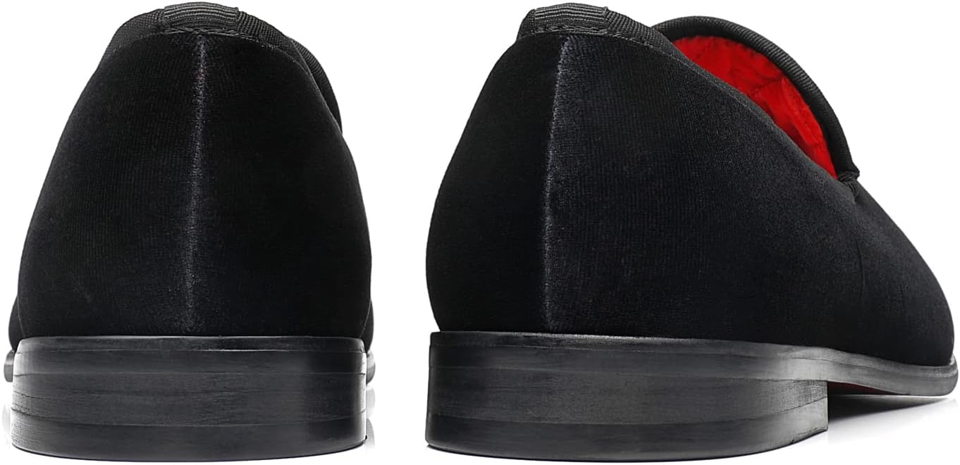 ELANROMAN Men's Loafers Gold Buckle Wedding Party Prom Velvet Dress Shoes - Image 7