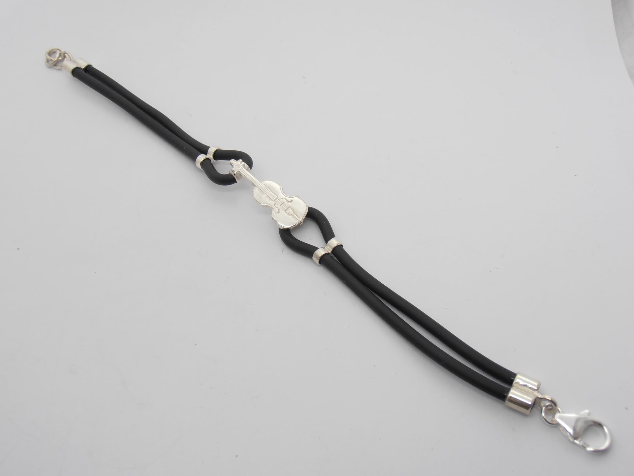 Violino : Braccialetto in Argento 925 e Caucciù - Bracciale Musicista - Musica - Strumento Musicale