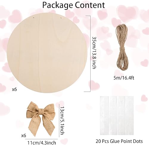 Miniatura 3 de 6 círculos de madera de 14 pulgadas para manualidades, rebanadas de madera sin terminar, redondos en blanco, discos de madera con lazos, cordel,