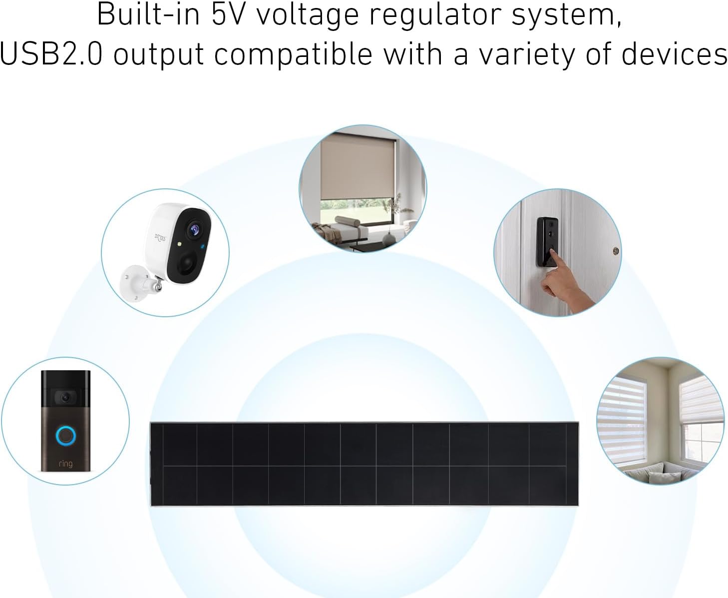 Small Solar Panels - 5V/5W Solar Panel USB Charger Built-in Voltage Stabilization System for Motorized Blinds, Windows, Doorbell, Security Camera, Smart Phone