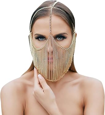 AIBEARTY Women Masquerade Metal Head Chain Mask Face Headwear Chain Jewelry for Party Nightclub Dance Halloween Cosplay