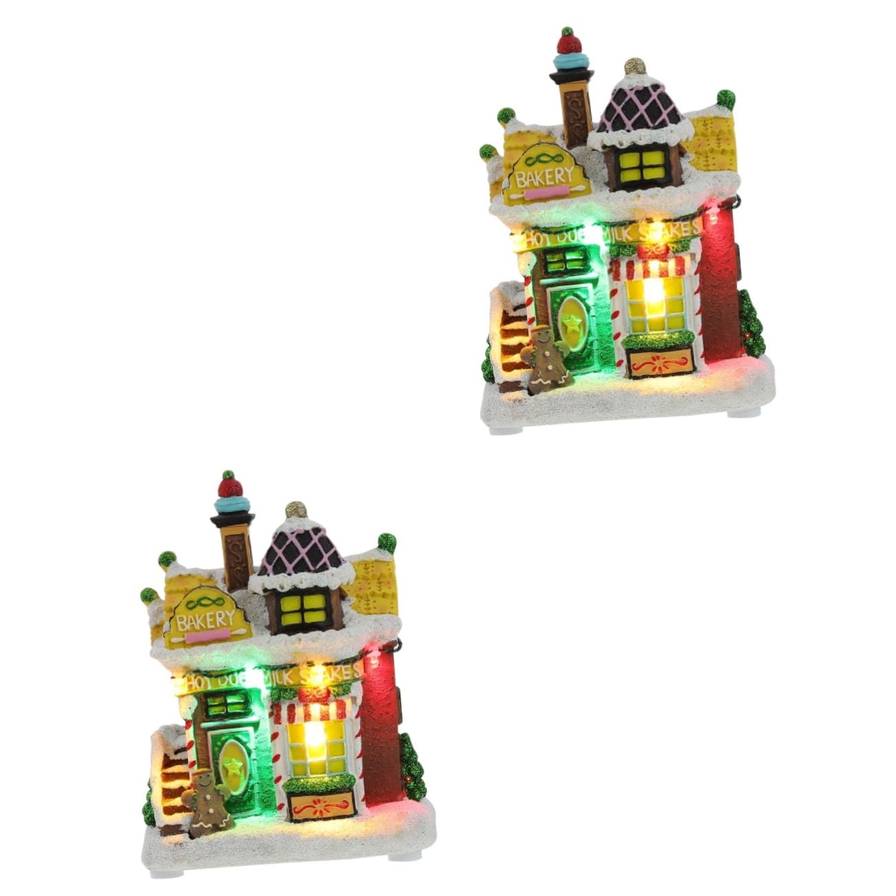 Ciieeo2 Pcs Cookie Glow Shack Lighted Christmas House Christmas Snow House Figurine Lit Christmas Mini Christmas Lights Christmas Table Centerpiece Mini Houses Resin Gingerbread Luminous