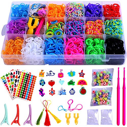 YITOHOP Loom Bands, Rubber Bands Bracelet Making Kit-Including 6000+ Loom Bands,200 S-Clips,15 Charms,100 Beads, and More DIY Arts Crafts Tools for 5,6,7,8 Year Old Girls Boys Christmas Birthday Gift