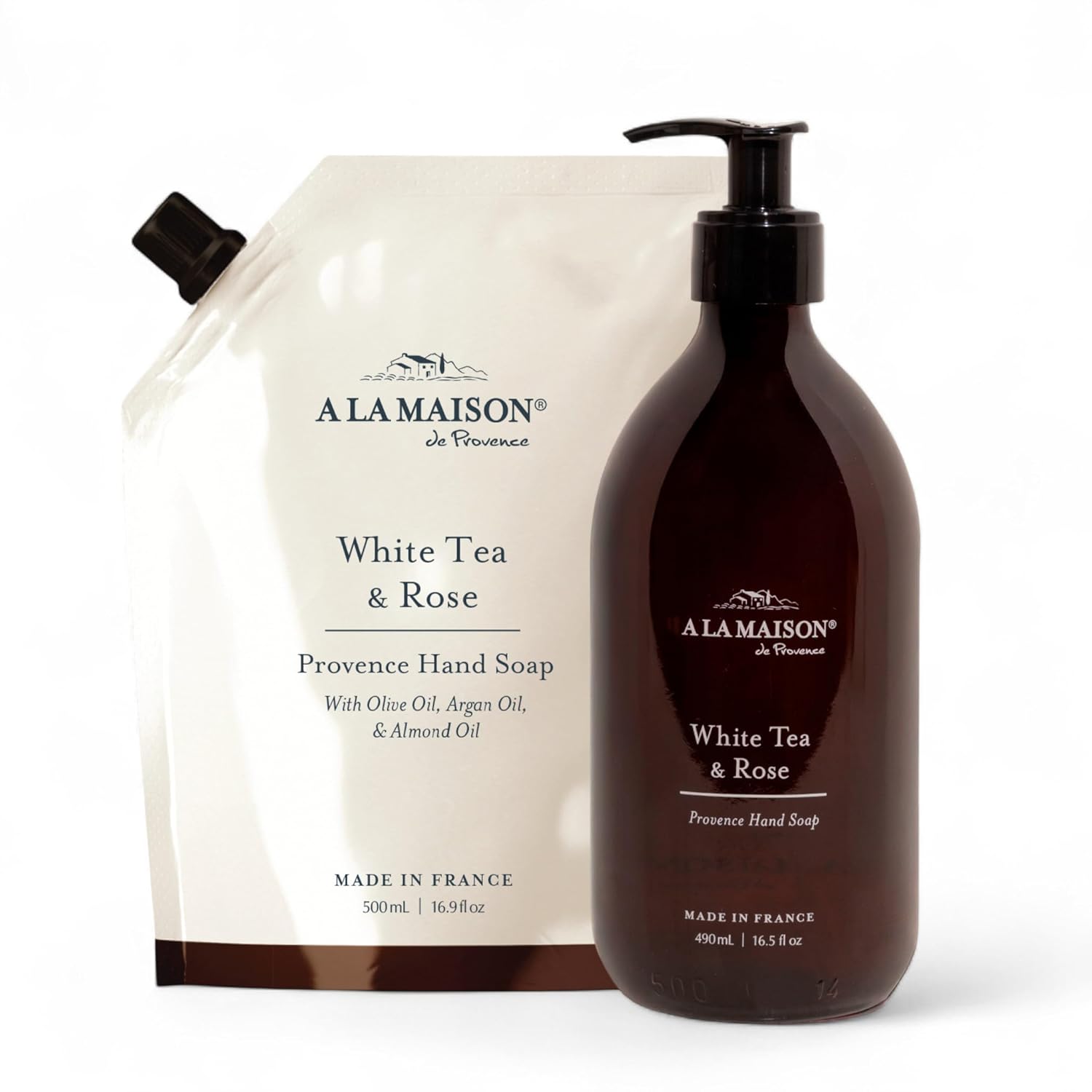 A LA MAISON Hand Soap Gift Set – Glass Hand Wash, Eco-Friendly & Recyclable – Plant-Based, Biodegradable, Made in France – 16.9 fl oz – Amber Collection