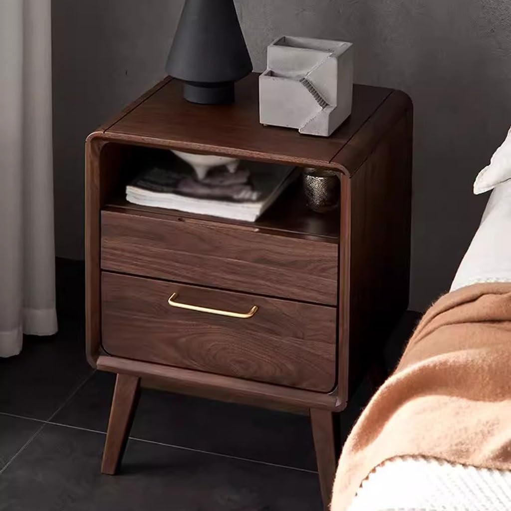 ベッドスタンド 無垢材のベッドサイドテーブル シンプルでモダンなブラックウォールナットのベッドサイドテーブル ベッドサイド収納キャビ