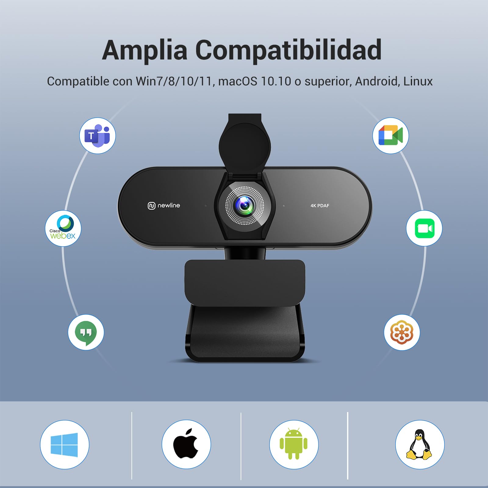 Webcam 4K para PC con Sensor Sony de 1/2.55", PDAF autoenfoque, 2 micrófonos con cancelación de Ruido, UHD 4K@30fps y 1080p@60fps, Camara Web USB para videoconferencias, Streaming y Gaming