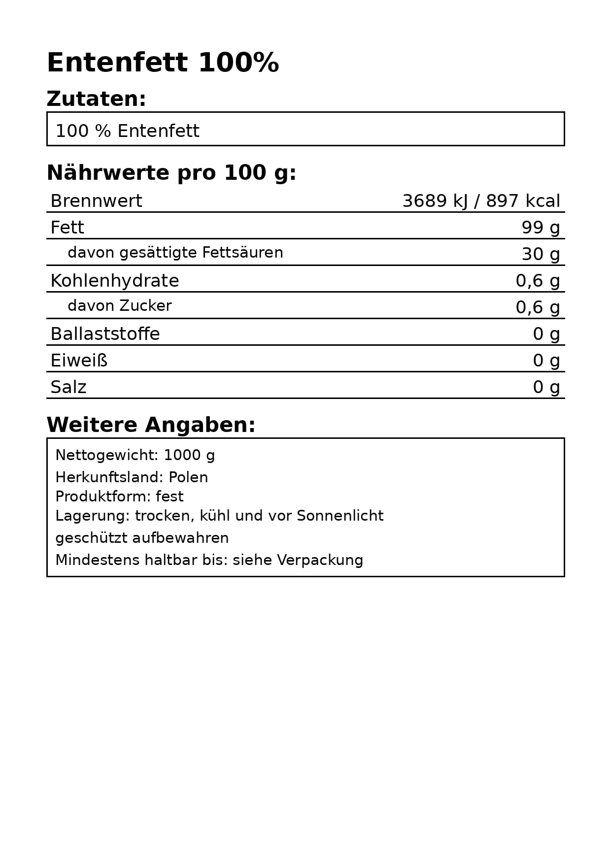 Schronisko Bukowina Smalec Kaczy, Baton, 1000 gram