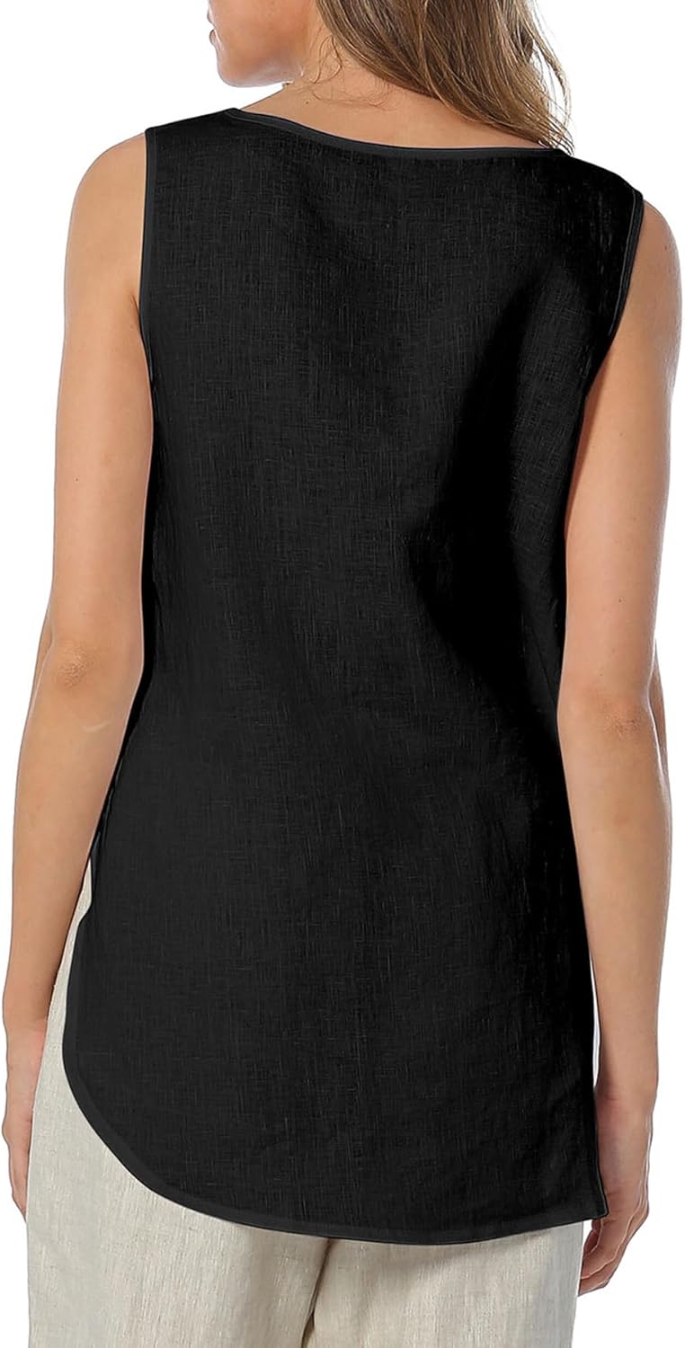 Amazhiyu Womens 100% Linen Tank Tops Casual Crewneck Sleeveless Blouses Summer - Image 3