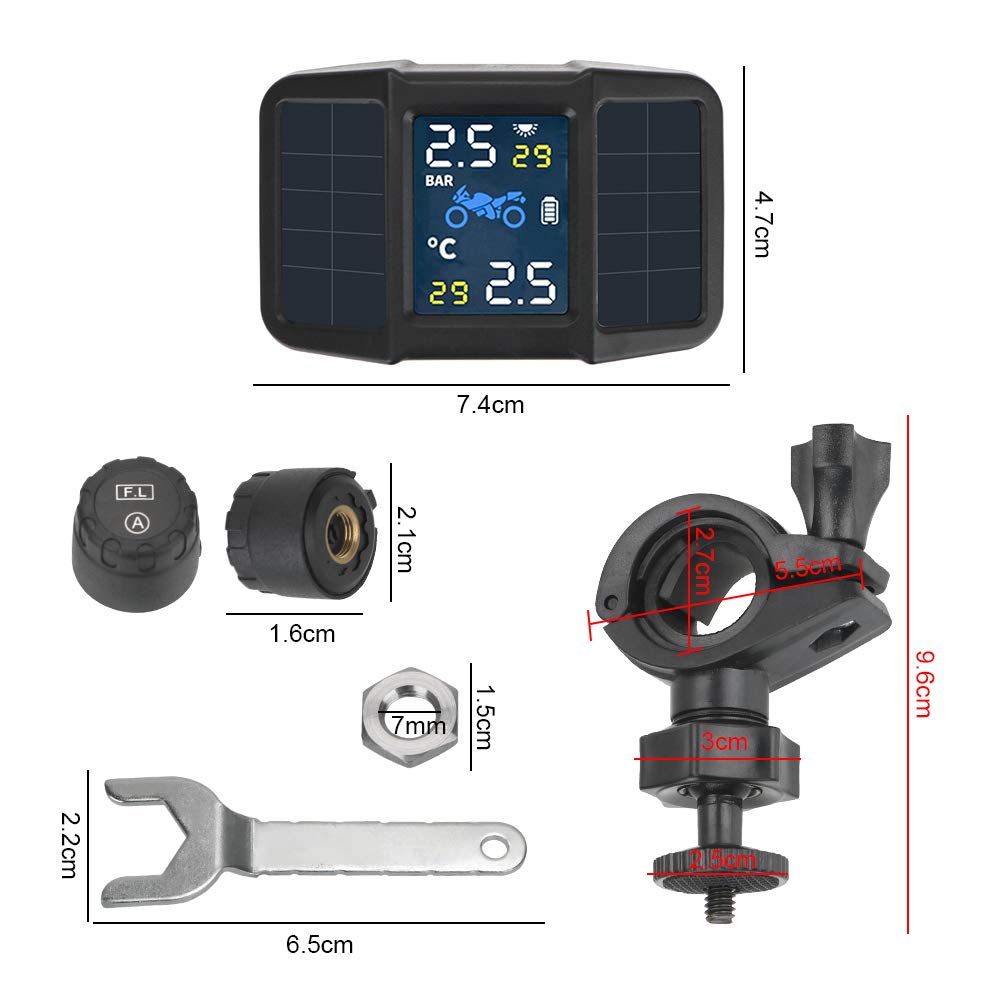Tpms Sistema di monitoraggio della temperatura Pneumatico per pneumatici per pneumatici per pneumatici USB Ricarica solare USB con 2 sensori esterni Pressione Pneumatici