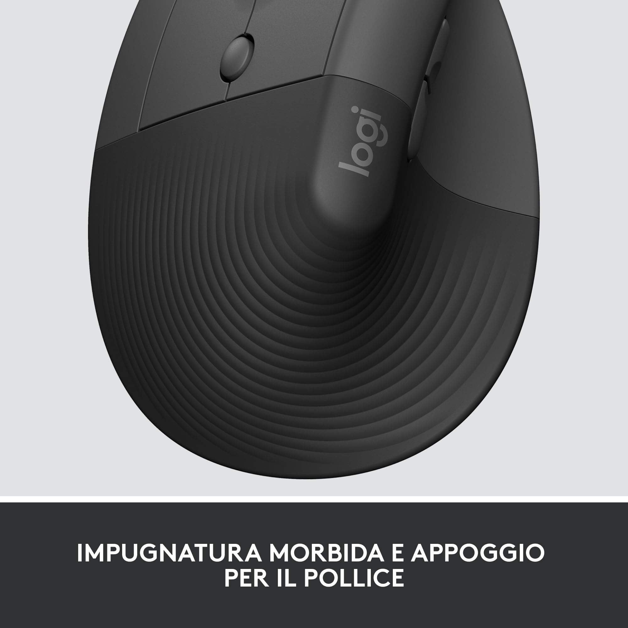 Logitech Lift for Business per Mancini, Mouse Verticale Ergonomico per Mancini, Wireless, Bluetooth, USB Secured Logi Bolt, Clic Silenziosi, Certificazione Globale, Windows/Mac/Chrome/Linux - Graphite