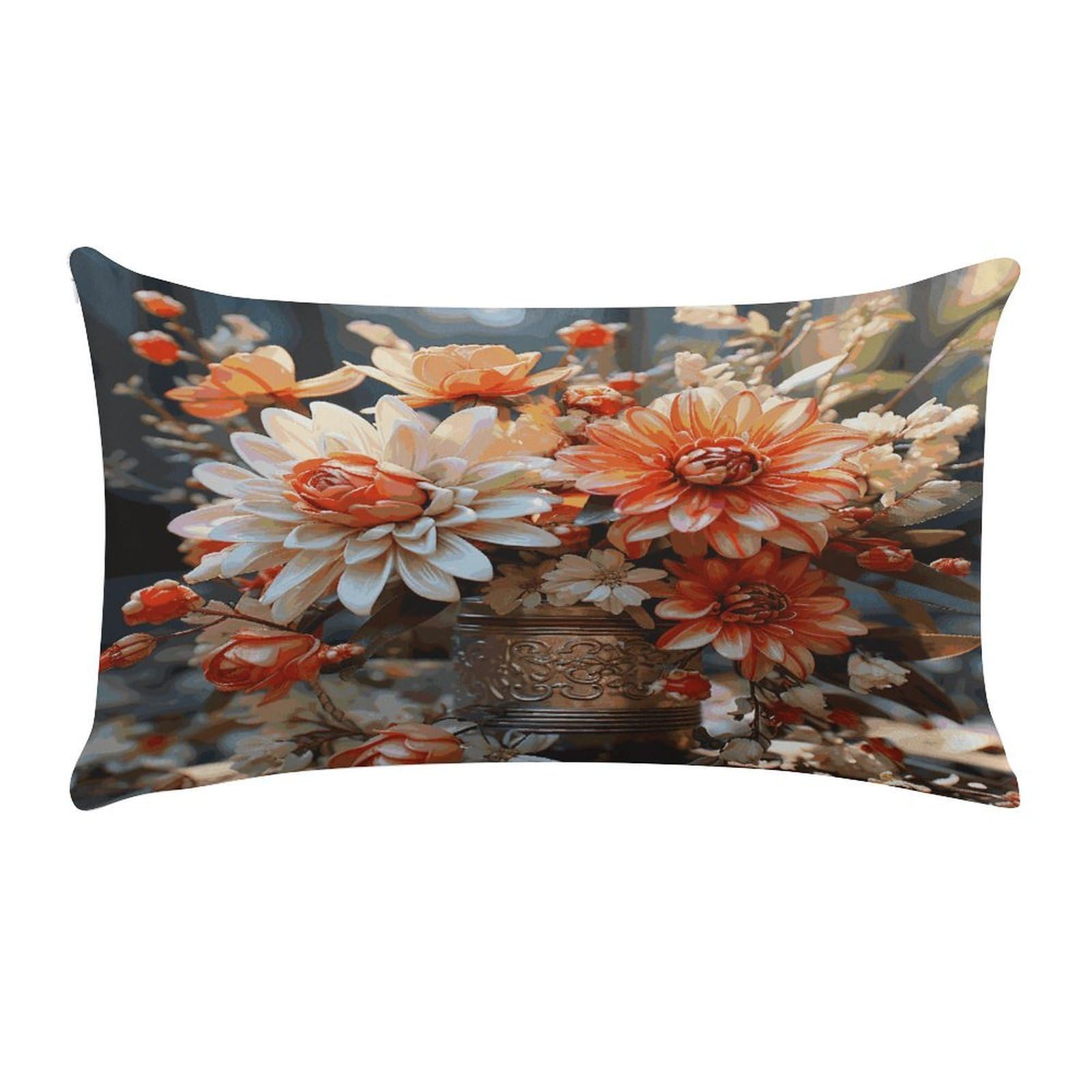 Orange Flowers Pillow Cover Super Soft Pillowcase Luxury Cozy Fuzzy Velvet Pillow Shams Breathable Standard Pillow Cases with Zipper Wrinkle-Free Pillow Cover 12 "×20 "