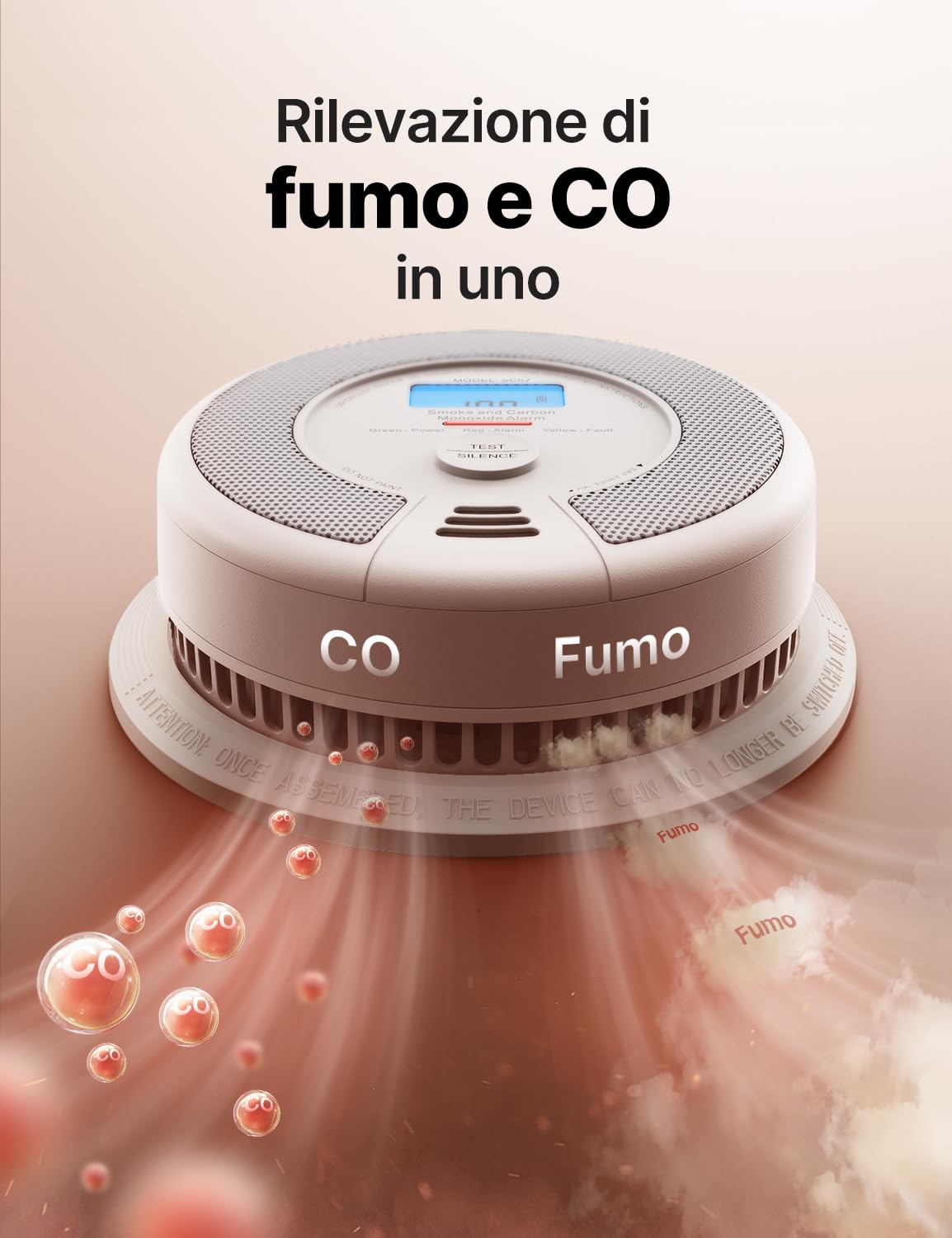 X-Sense Rilevatore di fumo e monossido di carbonio, allarme indipendente, 10 anni di durata con batteria integrata, sensore combinato con pulsante di test, EN 14604 e EN 50291 standard conformi, SC07