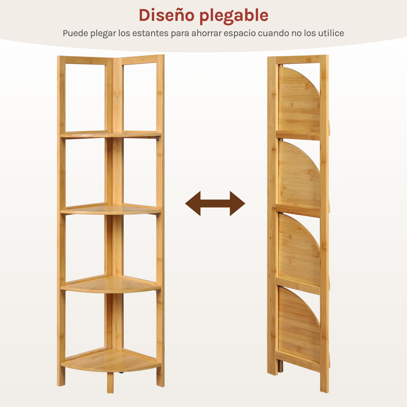 WOLTU Estantería Bambu de Baño de 4 Niveles, Estanteria Esquina Plegable de Almacenaje y Decoración Antihumedad y Transpirable, para Baño/Cocina/Salón, 27x27x120 cm