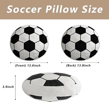 Soccer Ball Plush Pillow, Throw Cushion, Room Decor Gift, 2 Pack