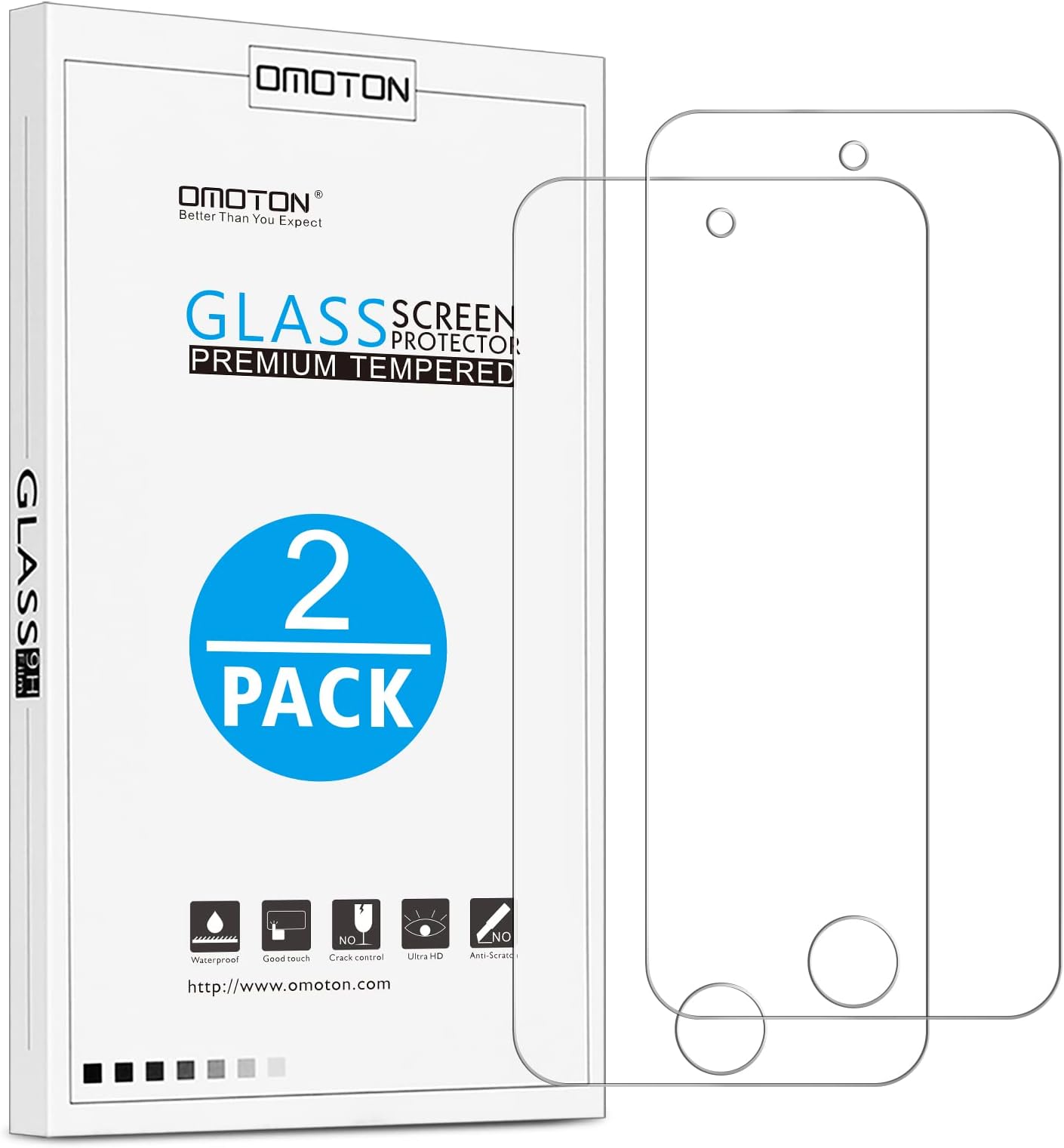 Tempered Glass Screen Protector for New iPod Touch (7th / 6th / 5th Gen, 2015 / 2019 Released), 2 Pack