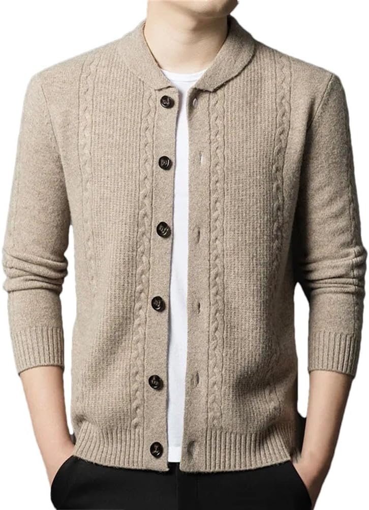 Men's 100 Percent Cashmere Long Sleeve Knitted Cardigan Sweater