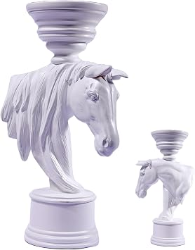 Horse Candle Holder 12 Inch Rustic Equestrian Stallion Figurine for Farmhouse Table Centerpiece, Western Mantel Decor, Entryway Console Display, Resin Horse Statue with Pillar Candle Tray