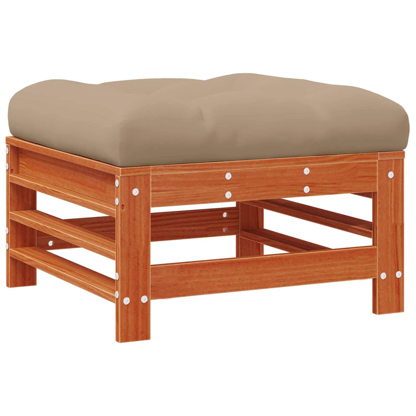 Reposapiés de jardín de madera maciza de pino con suelo de cera, resistente a la intemperie, extensión de salón exterior, cómodo cojín, ideal para terraza, balcón, jardín de invierno