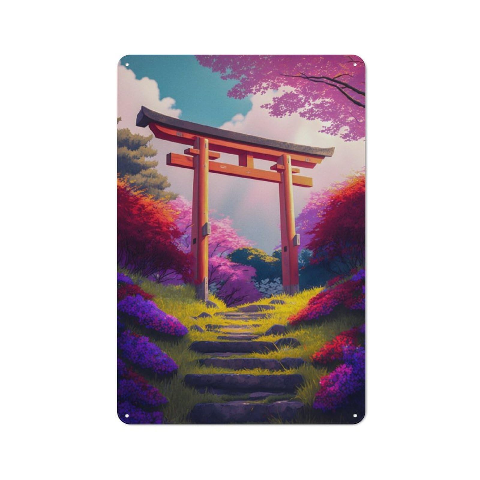Junmoney Colorfull Gardn Torii Gate Bistro Style Tin Wall Sign 30X20cm, Shop Wall Decor For Takeaway, Bar, Kitchen Or Counter Area