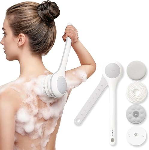 Miniatura 12 de Cepillo corporal eléctrico para la espalda, con esponja para la ducha, impermeable, mango largo doble, cepillo corporal con alimentación eléctrica