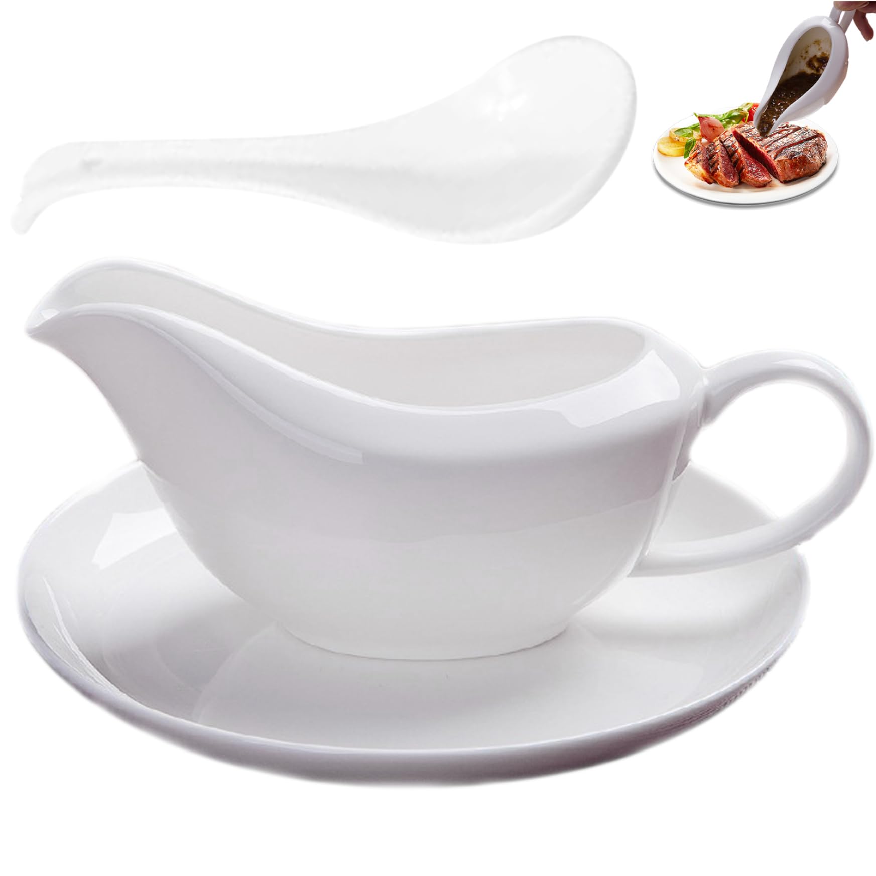 Salsiera con piattino Set salsiera in ceramica da 200 ml con cucchiaio e vassoio, stoviglie con beccuccio antigoccia per salse, condimenti per insalata, Ringraziamento, Halloween
