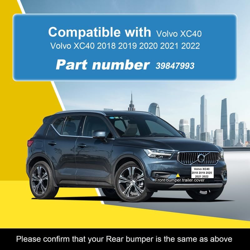 Car Front Bumper Tow Hook Cover Compatible with Volvo XC40 2018 2019 2020 2021 2022 Trailer Cover Cap 39847993 Small Lid Towing Eye Caps Unpainted Right Passenger Side