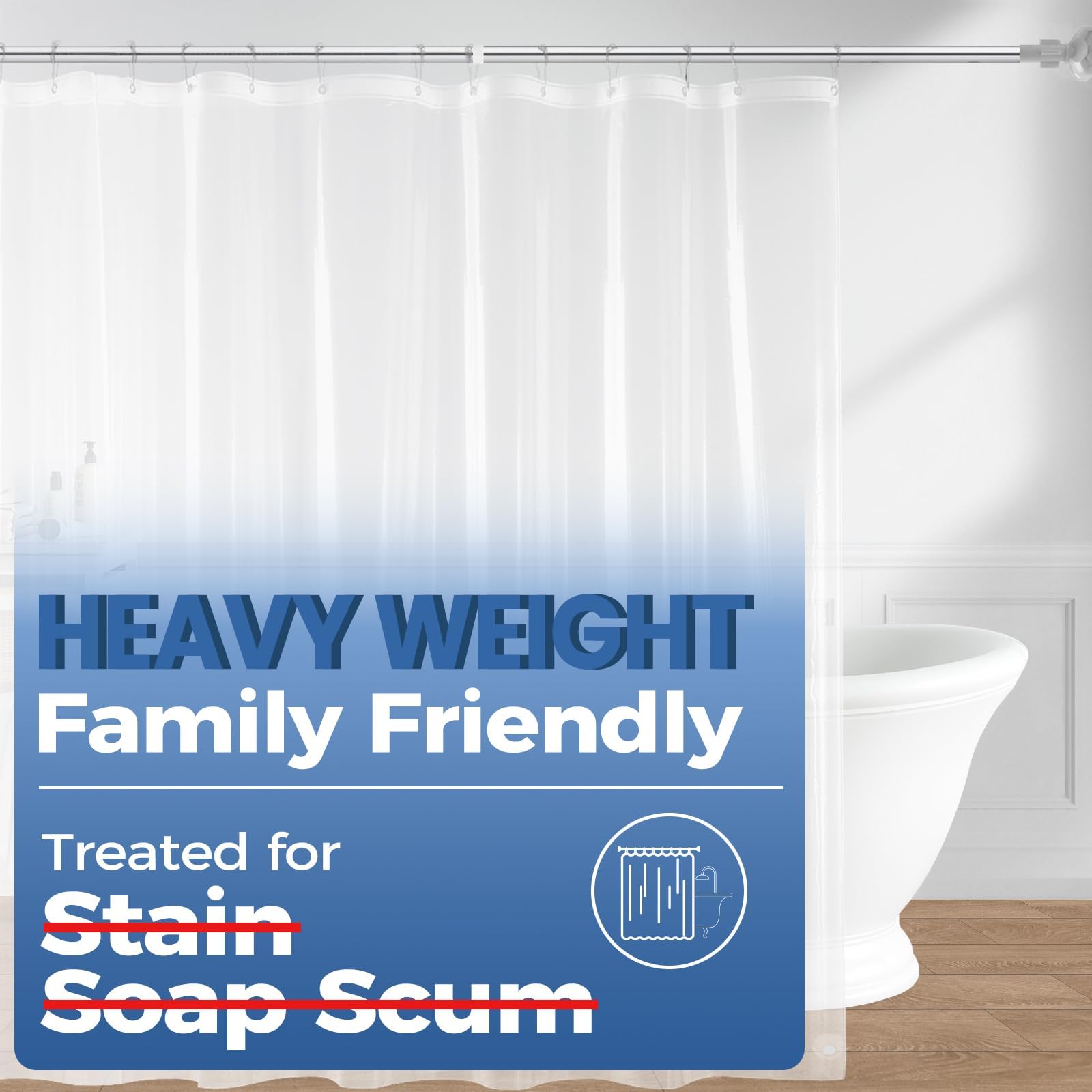 downluxe Shower Curtain Liner, PEVA Plastic Shower Liner with 3 Magnets, 72" x 72" Waterproof Bathroom Curtain, 8G Clear, 1 Pack