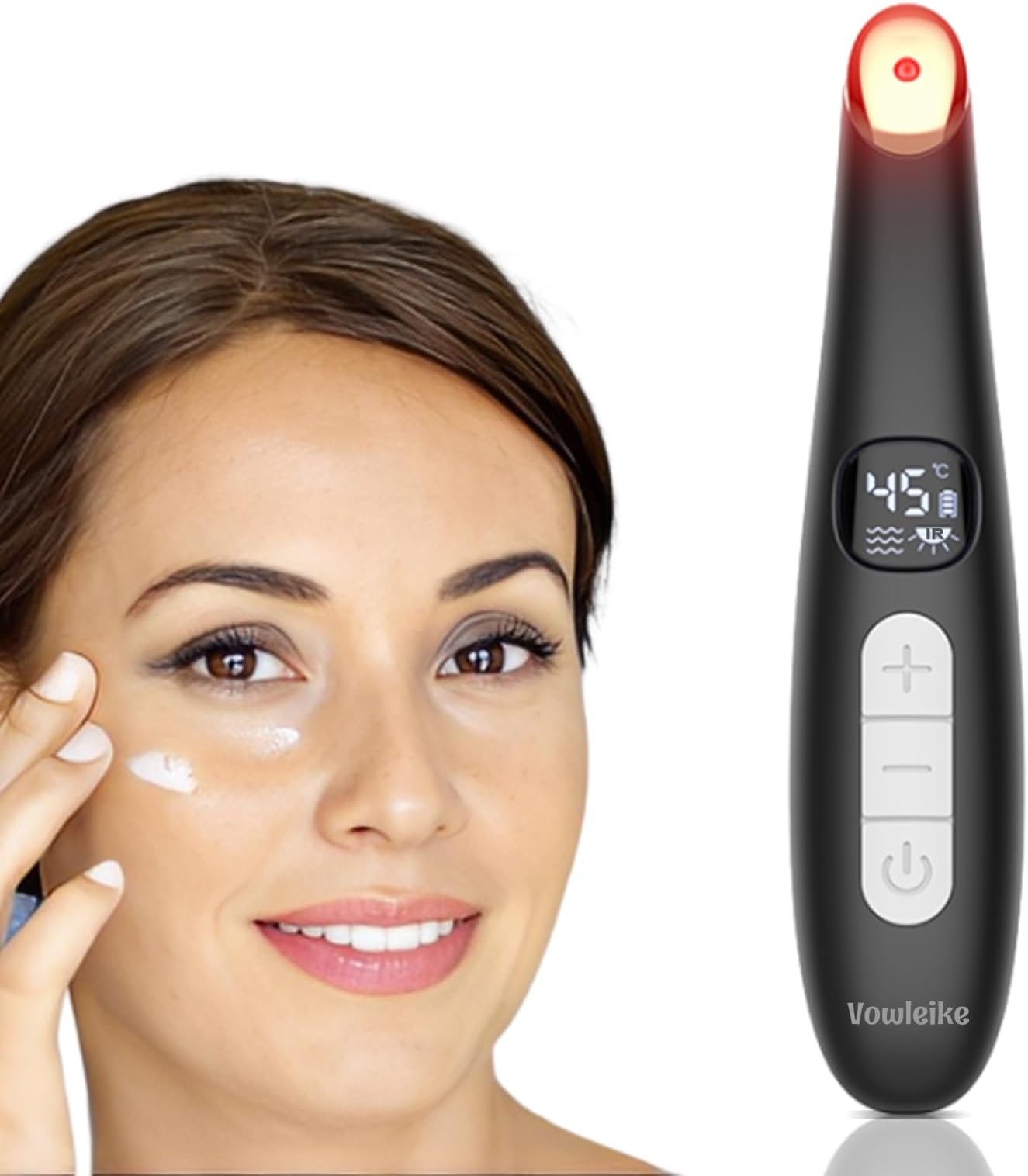 Vowleike Eye Lift Wand, 3 in 1 Vibrating 98°F to 113°F LCD Eye Massager for Dry Eyes, Dark Circles and Puffiness, Face & Neck Lifting Tool for Fine Lines and Wrinkles, Black