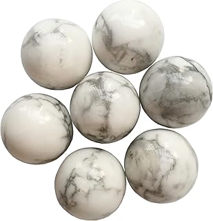 7 Pcs Natural White Howlite Turquoise Crystal Sphere Ball Set, 0.78 Inchs Feng Shui Chakra Aura Home Desk Decor Decorative Collection
