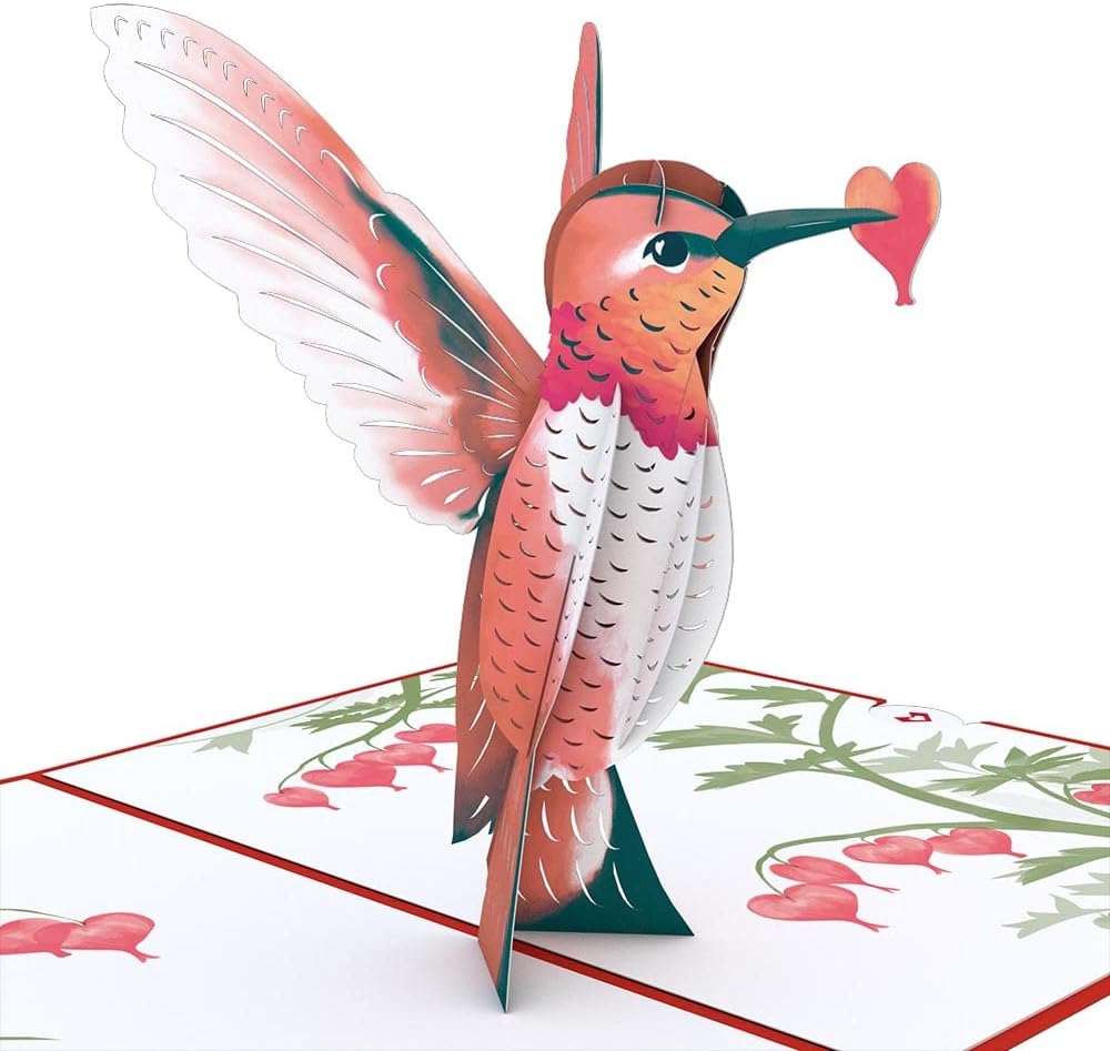 Valentine’s Hummingbird Pop Up Card, 5” x 7” – 3D Valentine Greeting Cards, Pop Up Valentine’s Cards, Romantic Card, Love Cards for Her,…