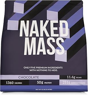 NAKED Chocolate Mass Gainer - All Natural Weight Gainer Protein Powder - 12LB Bulk, GMO Free, Gluten Free & Soy Free. No Artificial Ingredients - 1,360 Calories