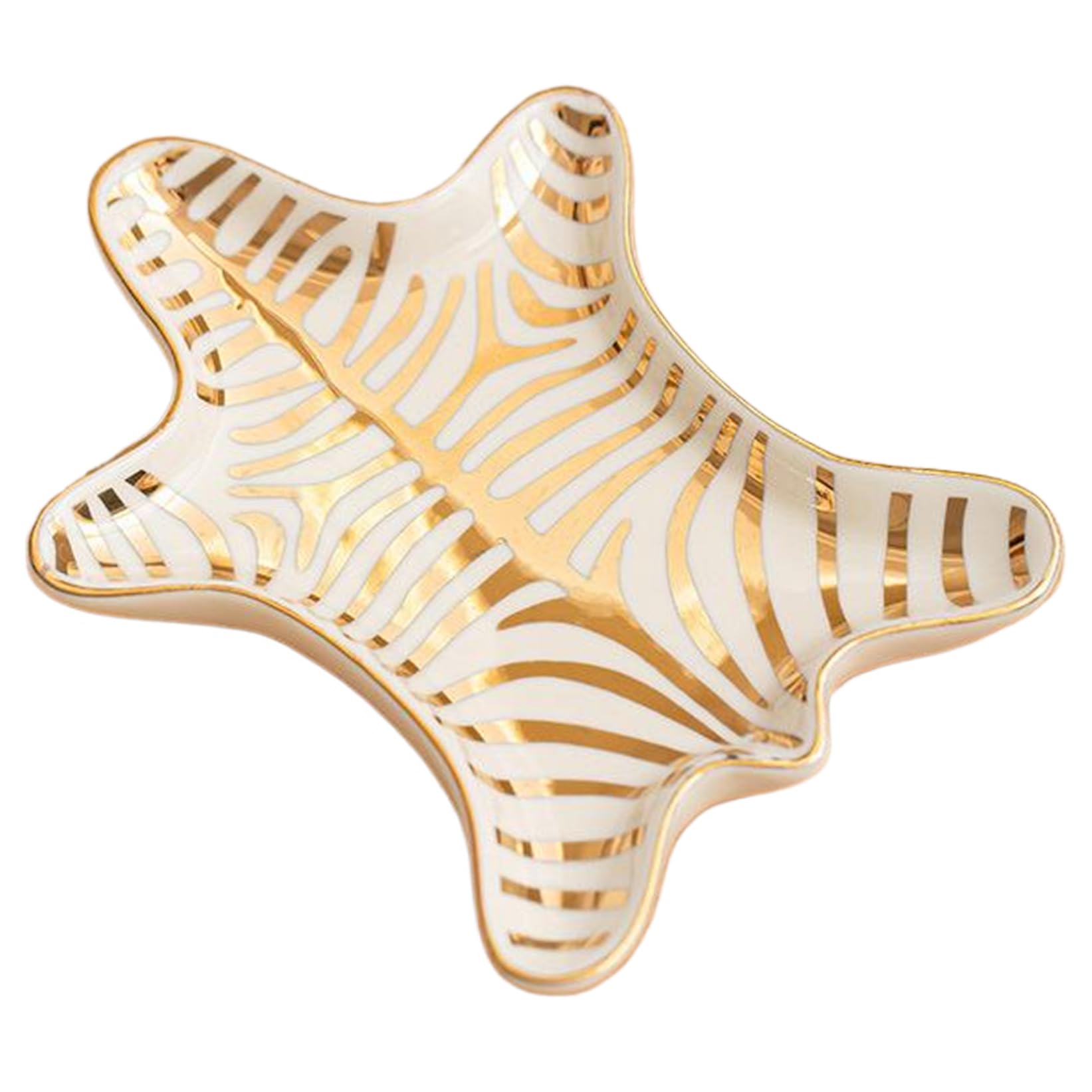 Peosaard Golden Ring Dish, Jewelry Tray Ceramic Tiger Skin Jewelry Dish 5.8X4.5x0.7in Gold Striped Trinket Tray Decorative Holder For Necklace, Ring, Earring & More, Trinket