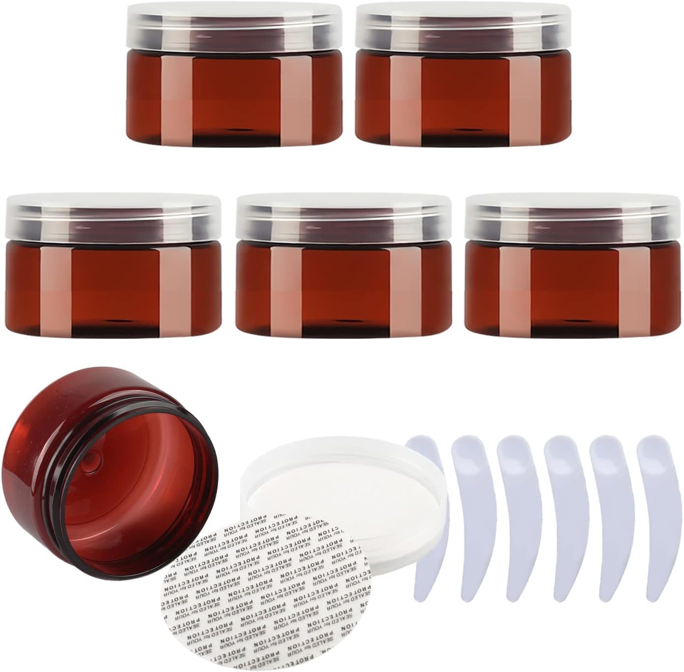 FLYIODFCXV cosmetic jar, Pack of 6,Plastic Cream Jars Cosmetic Pots with Clear Lids Containers for Toiletries(Brown,100ml)