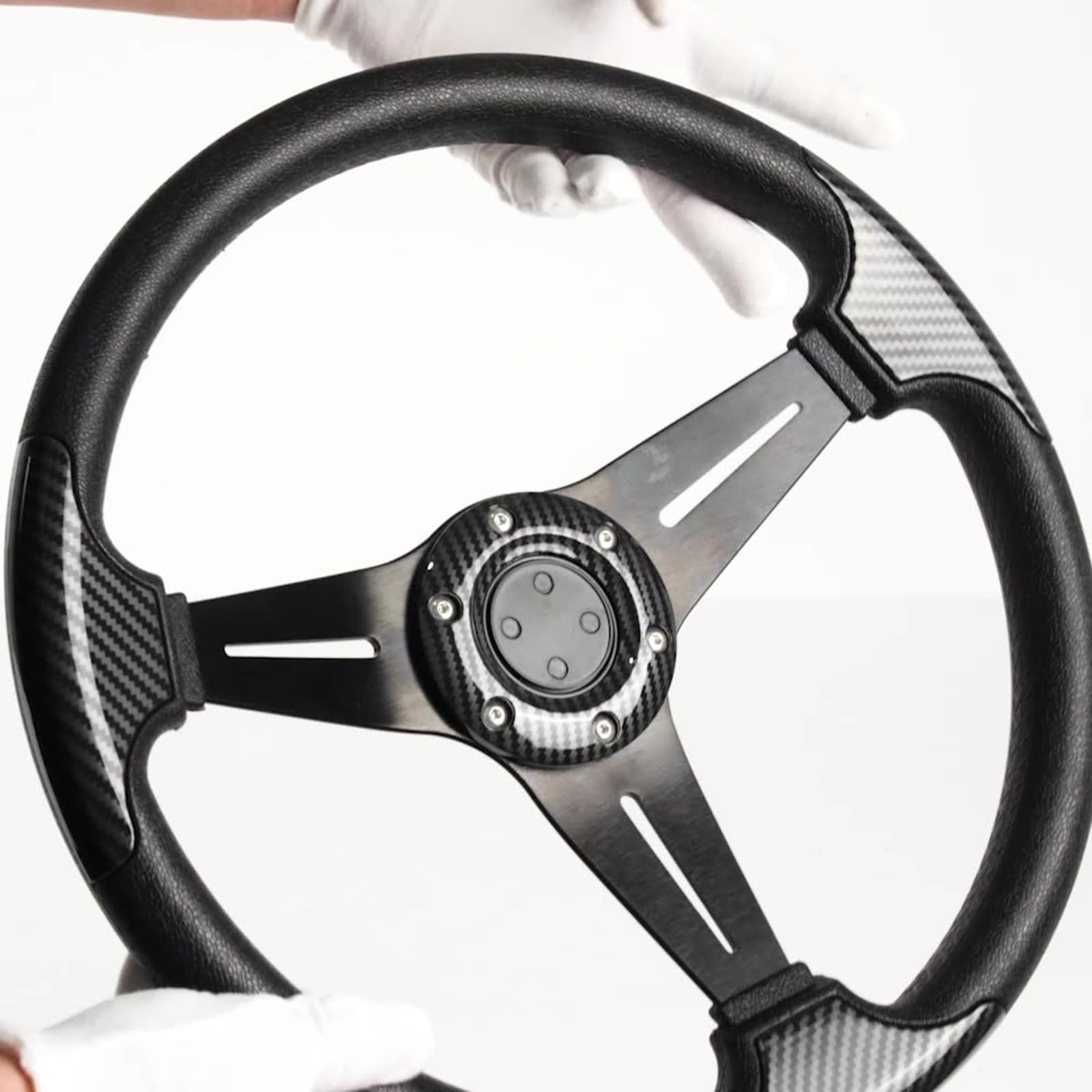 Volante da Corsa in Lega Alluminio Struttura da 345 Mm Impugnatura in ABS Adatta per Simulazione Guida Volante da Corsa in Lega Alluminio