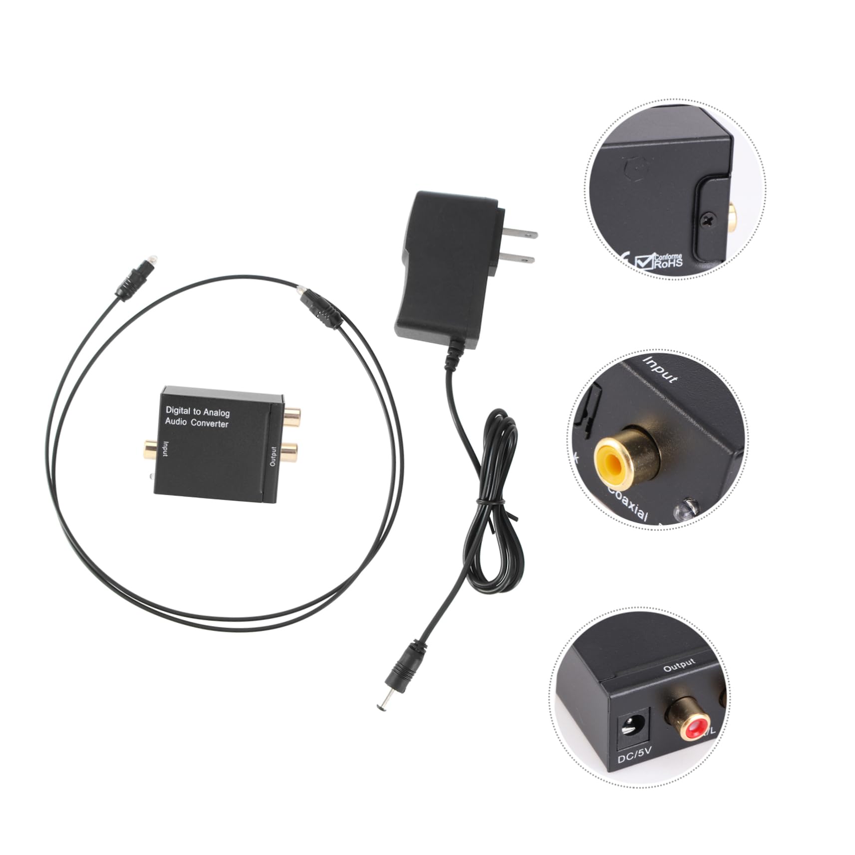 Mikikit 3pezzi Convertitore Audio Digitale Analogico Spdif Coassiale Per Tv e Dvd Compatto e Leggero Con Cavo Ottico Supporta Frequenze Khz Trasmissione Senza Rumore Elettromagnetico