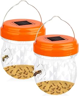 Wasp Traps for Hunting Wasps, Bees, Hornets, Insects, Yellow Jacket Traps, Wasp Trap Catcher, Reusable Solar Powered Hanging for Outdoor, 2 Packs