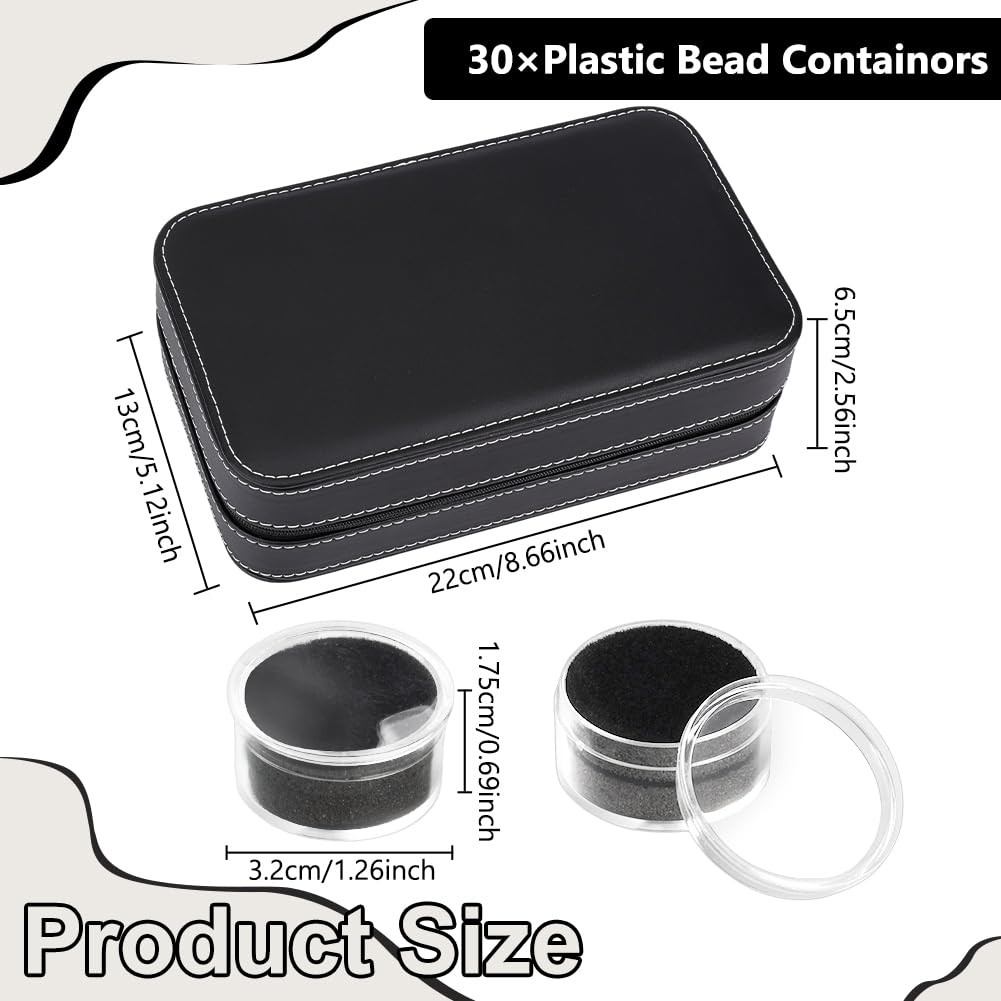 BENECREAT Schmuck-Vitrine aus Leder, 20,3 x 13,9 x 5,8 cm, mit 30 Edelsteingläsern, lose Diamant-Box mit schwarzem Schaumstoffeinsatz für Sammlerstücke, Diamant-Boxen