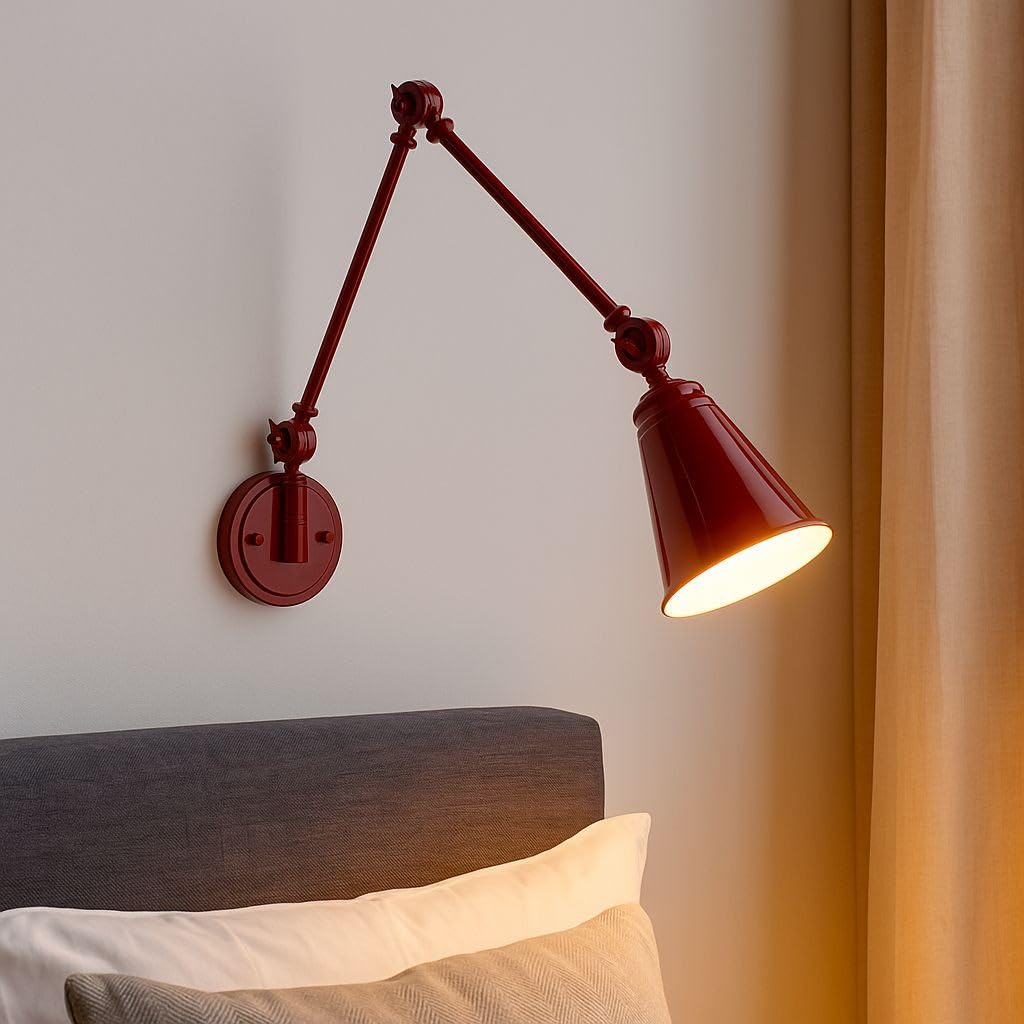 BARCELONA LED Applique da Parete Rosso con Braccio Regolabile, Alluminio di Alta Qualità, Stile Classico e Moderno, Illuminazione di Lusso Retrò e Industriale per Camera, Soggiorno o Ufficio